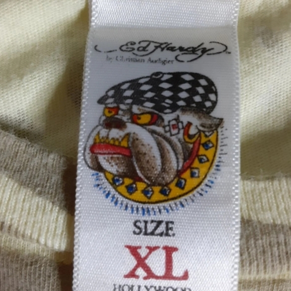 🌻SOLD🌻 Ed Hardy Men's XL Y2K 2000 Tiger Skull Cherry Blossom Graphic Tee - Picture 4 of 7